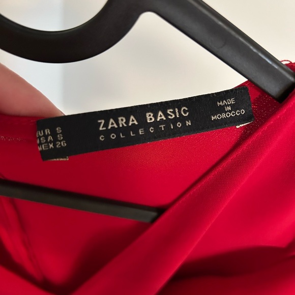 Zara Red Jumpsuit with Flutter Sleeves and Tie Belt - Picture 2 of 5